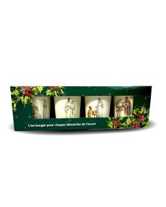 Kit de 4 bougie parfumée pour l’avent, voyage avec Marie et Joseph, de l’Annonciation à Bethléem, dessin exclusif de petit page